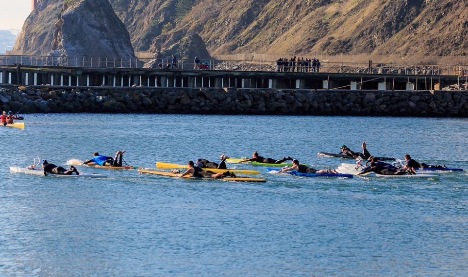 Prone paddleboard racing 